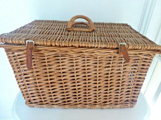 Large Vintage Wicker Picnic Storage Box Basket