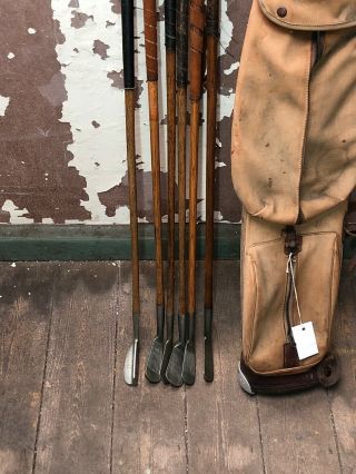 Antique Hickory Golf Clubs X6 Hawkins Never Rust Play Set Inc Putter And Bag