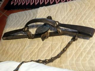 Old S Newhouse 4 Double Stamped Springs Trap W Pan Saver Heavy Chain & Big Ring