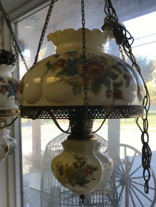 Pair Vintage Gone With The Wind GWTW Hanging Swag Hurricane Chandelier Lamp 2