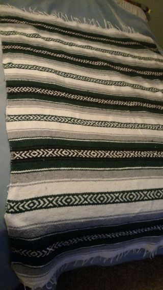 Vtg South Western Farmhouse Sack Throw Woven Afghan Blanket Sz Twin - Full Fringe