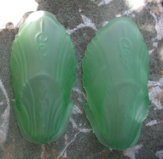 Stunning Pair Green Glass Slip Shades Art Deco Light