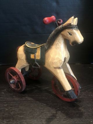 7 " H.  Vintage Style Horse On Wheels Statue Rocking Horse Tricycle Country Doll