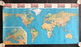 British Airways Huge Vintage Route Map Poster Ba World