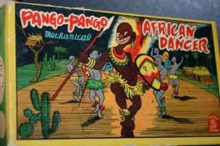 Antique N/mint Pango - Pango African Dancer Mechanical Tin Toy Key Wind Box Japan