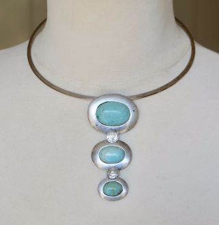 Vintage Tribal Style Blue Turquoise Stone Dropped Pendant Choker Necklace