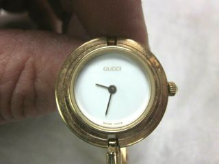 Vtg Womens Gucci Watch Bangle 11/12.  2 Gold Tone Swiss Made Repair