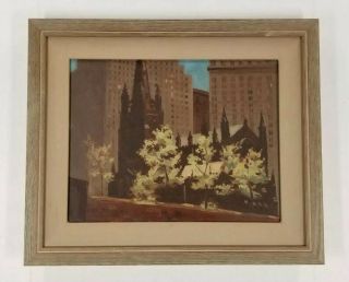 Antique Early York City Manhattan Trinity Church Old Cityscape Oil Painting