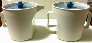 Vintage Tupperware Sugar Bowl And Creamer Set Blue And Almond 1414 - 1415