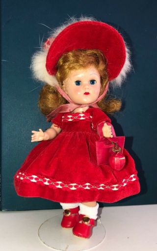 Vintage Vogue Ginny Doll In Her 1953 Tagged Red Velvet Christmas Dress