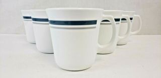 Vintage Corning White Blue Stripe Coffee Mug D Handle Tea Cup Set Of Six 6 Usa