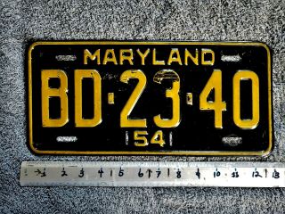 1954 Yom Maryland License Plate Tag Number Bd 23 40 Vintage Md Single Plate Year