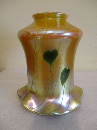 Antique Steuben Or Fostoria Art Glass Heart & Vine Shade Gold Aurene Unsigned