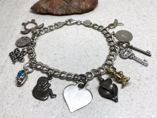 Vintage Sterling Silver Assorted Charms 7.  5” Chain Link Bracelet (22.  0g)