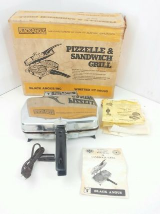 Vintage Black Angus 920 Pizzelle Iron & Grill Waffle Cookie Cannoli Maker