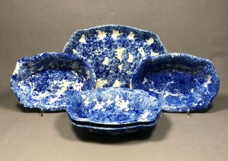 Rare 19th C.  Set Of Blue Spongeware Pottery