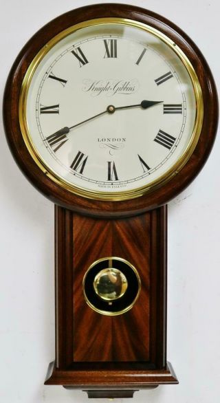 Quality Quartz Solid Mahogany Drop Dial Wall Clock By Knight & Gibbins London
