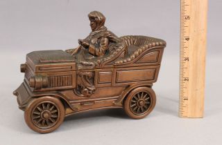Large Early 20thc Antique Touring Car Bronzed Spelter Dresser Box Nyc Souvenir