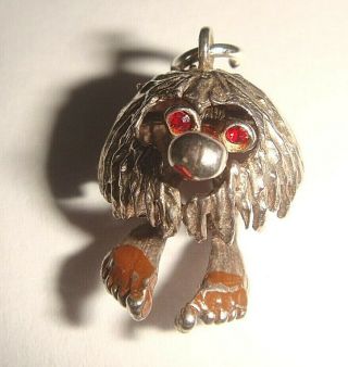 Vintage Silver Moving Nuvo Hairy Red Gem Set Eyed Gonk Charm