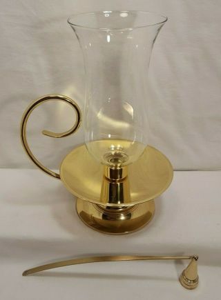 Vintage Baldwin Shiny Brass Hurricane Candlestick Candle Holder W/brass Snuffer