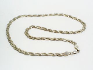 Vintage 925 Sterling Silver Flat Twist Snake Chain 16.  75 " Choker Necklace