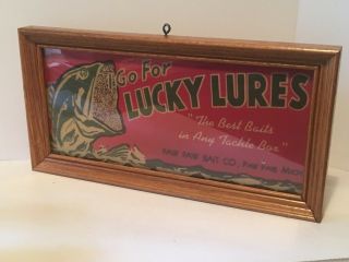 Vintage Lucky Lures Paw Paw Bait Co.  Framed Advertisement Sign 14 1/2 " X 7 1/4 "