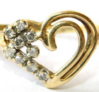 Estate 14k Solid Gold Puffy Heart - Shape Diamond &white Sapphire Ring Size 6 Vtg