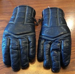 Vintage Conroy Navy Leather Insulated Gloves Size Ladies Small
