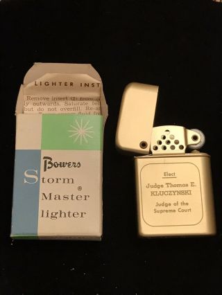 Vintage Bower Storm Master Cigarette Lighter Campaign Advertising Box & Carecard