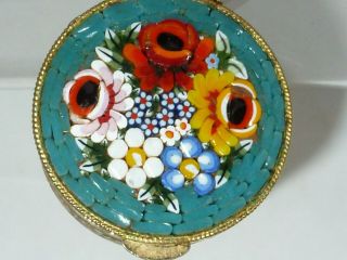 Vintage Italian Micro Mosaic Pill Trinket Box Glass Flowers Forget Me Not Rose