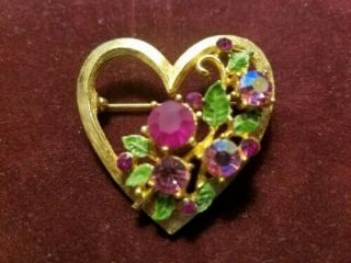 Vintage Weiss Brooch Heart Shaped Multi Color Stones