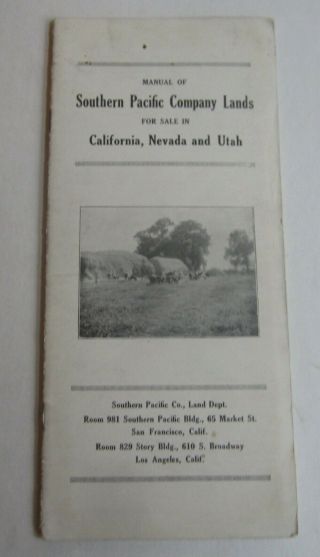 Old Vintage C.  1920 S.  P.  Railroad - Land - Ca.  Nv.  Ut.  Brochure W/ Map