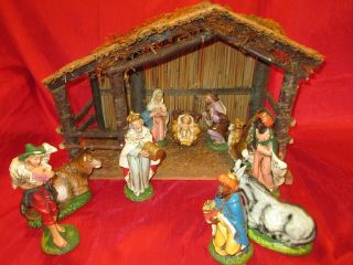 Vintage Italian Nativity Set Manger Creche 10 Figures Made In Italy Mary Jesus