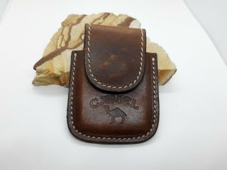 Vintage Leather Camel Zippo Lighter Case Pouch Belt Holder