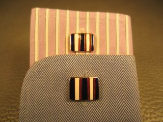 Contemporary Red White And Blue Enamel Yellow Gold Plated Cuff Links