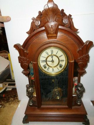 Antique - Walnut Ansonia " Windsor " Mirror Side - Shelf Clock - Ca.  1885 - To Restor - K176