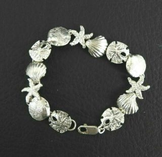 Vintage Bracelet Ocean Sea Life Shell Star Fish Solid 925 Sterling Silver 6.  5 "