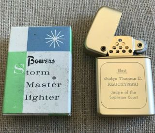 Vintage Bower Storm Master Cigarette Lighter Campaign Advertising Election W Box