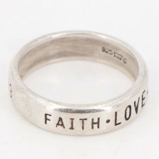 Vtg Sterling Silver - Wj Faith Love Hope Bible Verse Band Ring Size 8 - 4g