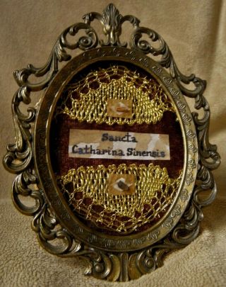Antique Reliquary Reliquaire Sta.  Catalina De Siena Doctor Relic W/ Wax Seal