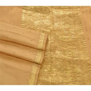 Sanskriti Vintage Cream Saree Pure Silk Banarasi Brocade Craft Fabric Zari Sari 2