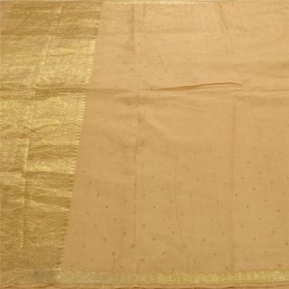 Sanskriti Vintage Cream Saree Pure Silk Banarasi Brocade Craft Fabric Zari Sari 3