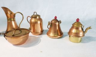 Vintage miniature dollhouse copper tea kettle pots bucket coffee grinder 9 set 2