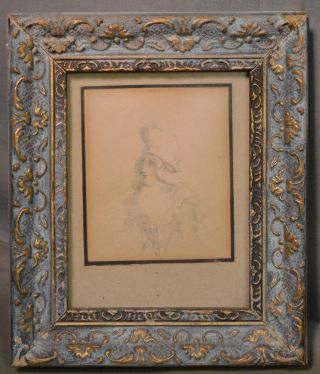 Antique Old Master Drawing Pen Ink Graphite 18th C Miniature Portrait Lady 1790