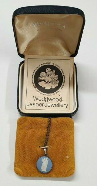 Vintage Pendant London Sterling Silver Wedgwood Blue Jasper Jewellery Ladies