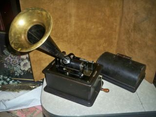 Antique Edison Standard Cylinder Phonograph With Horn Well Rough Case