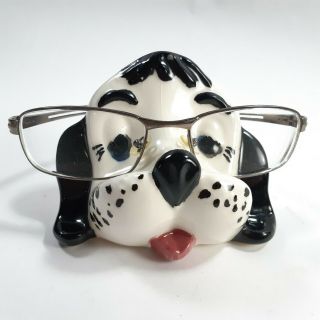 Vintage Arnell Ceramic Dog Eyeglass Glasses Holder Desk Vanity Black White