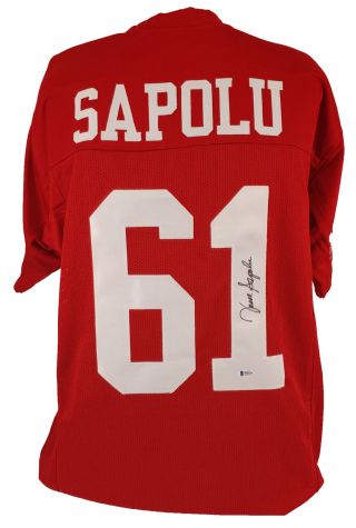 49ers Jesse Sapolu Authentic Signed Red Jersey Autographed Bas