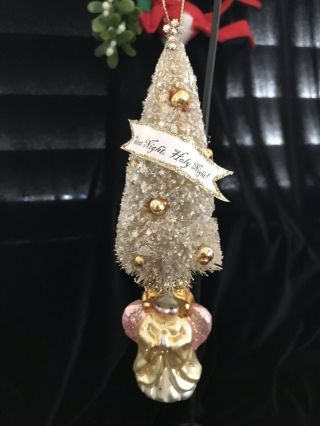 Vintage Glitter Angel Mercury Glass Bottle Brush “silent Night” Ornament