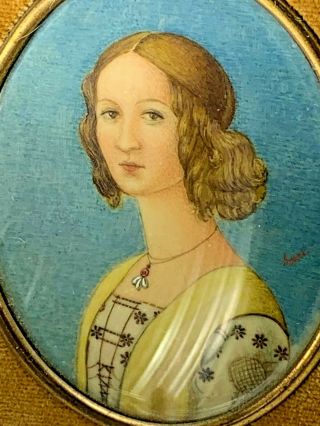 Antique Hand Painted Miniature Portrait Countess Sherlonantionio Artist Signed